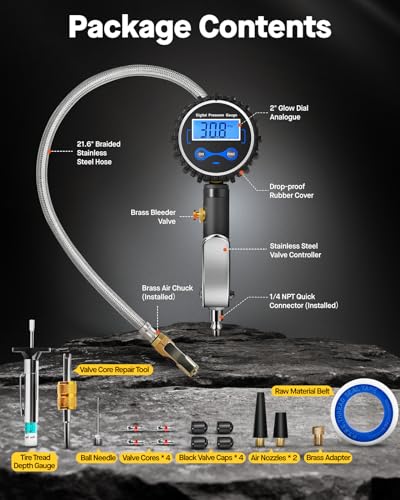 Digital Tire Inflator with Pressure Gauge 200 PSI (3-200 PSI / Tire Inflator Gauge)