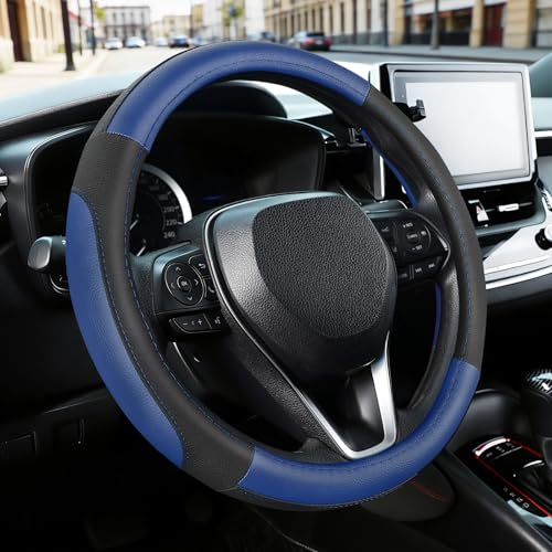 Car Steering Wheel Cover for Prius Civic Model 3 (Small size[14''-14 1/4''] / Black and Blue)