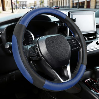 Car Steering Wheel Cover for Prius Civic Model 3 (Small size[14''-14 1/4''] / Black and Blue)