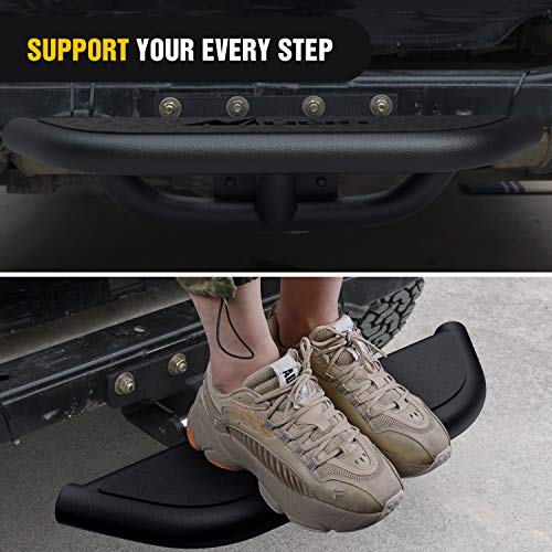 Hitch Step with 2" Hitch Receiver Rear Bumper Guard Protector Compatible with Car Truck Vehicles Upgraded Textured Black Hitch Step Bar with Hitch Lock & U (Heavy Duty Hitch Step)
