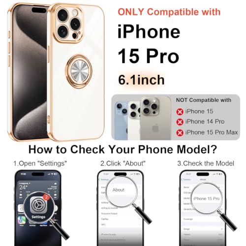 Designed for iPhone 15 Pro Case with Ring Stand Slim White (White / 6.1'' iPhone 15 Pro)