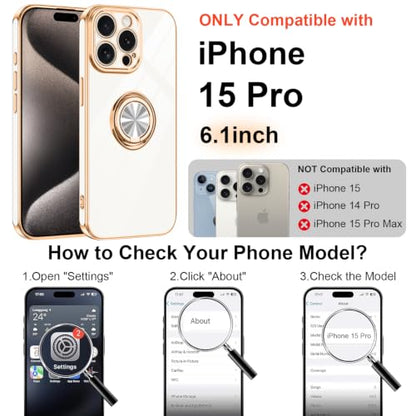 Designed for iPhone 15 Pro Case with Ring Stand Slim White (White / 6.1'' iPhone 15 Pro)