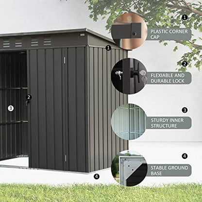 Domi Outdoor 5’ x 3’ Storage Shed (5' x 3' Sloping Roof / Dark Gray)