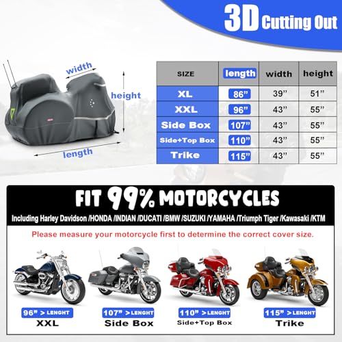 Trike Cover Motorcycle Cover LI LIBZAKI Heavy Duty 600D Waterproof for Trike Models Harley Davidson freewheeler (Light Gray / 115" - Trike)