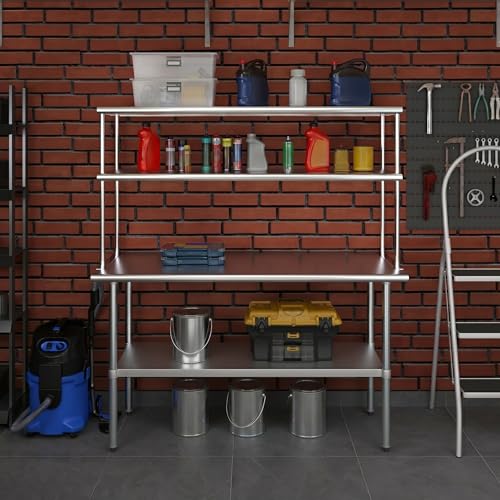 Stainless Steel Work Table Double Tier Overshelf (24" x 60" Work Table + 18" Overshelf)