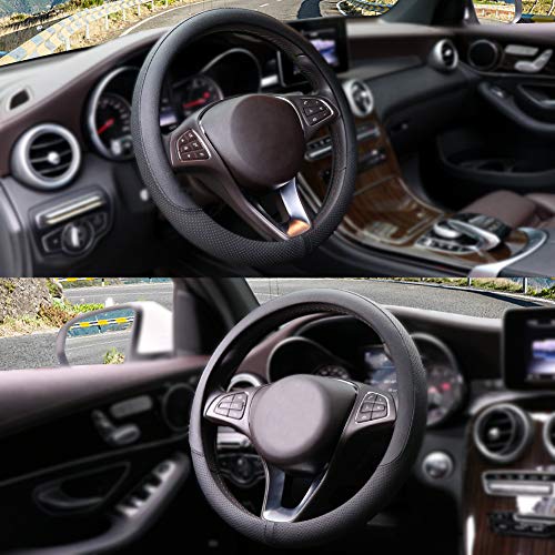 Breathable Car Steering Wheel Cover 15 inch Auto Universal Leather Wrap Non (A-Black / M (14.5"-15"))