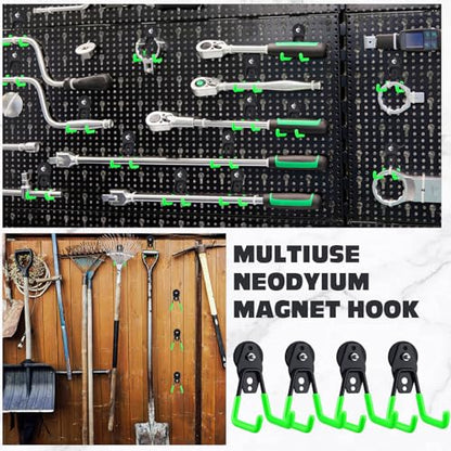 10 Pcs Large Magnetic Hooks Heavy Duty Garage Magnet Hooks Strong Storage Utility Magnetic Hangers with Anti Slip Rubber Coating for Indoor and Outdoor Hanging (Green)