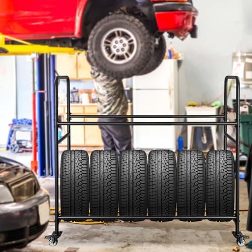 Tire Rack Adjustable Height Metal Rolling Storage Rack 60" x 59" x 21" for Garage