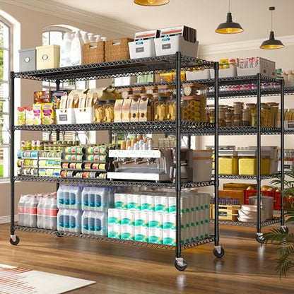 60''W Storage Shelves 2399LBS Metal Shelving Unit with Wheels & Feet (4-Tier,60" W X 65.5" H X 18" D)