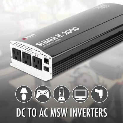 EL3724 2000W Slim Line AC to DC Power Inverter 2000W TrueRated Continuous 4500W Surge Power DC 12V to AC 110V Power Inverter with 3 AC Outlets and 2A USB Charging Port (2000W - 12V)