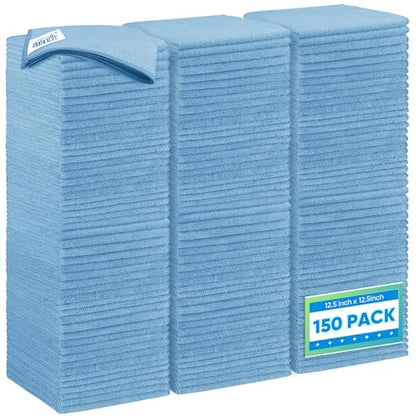 Blue Microfiber Cleaning Cloth 150 Pack (Blue / 12.5 x 12.5 Inch)