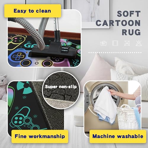 Play Gaming Rug for Bedroom Gamer Mat Gamepad for Boys Room 3x4 for Playroom Decor Washable (3'x 4' / Game01)