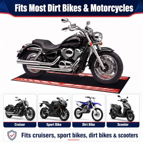 Motorcycle Mat Garage Floor Rug Washable Parking Mats for Garage Floors Non Slip Oil Absorbent Pad Rubber Backing Layer Protects Floor (Red,Black / 78 X 31 Inch)