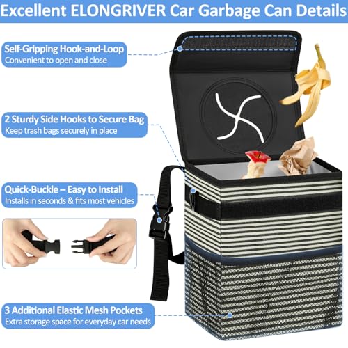 Leak Proof Car Trash Can with Lid Large Stripe (Stripe / 3 Gallons)