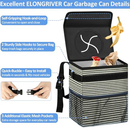 Leak Proof Car Trash Can with Lid Large Stripe (Stripe / 3 Gallons)