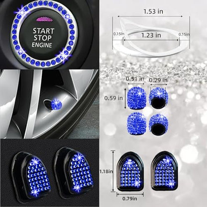 27 PCs Blue Bling Car Accessories Set for Women (Blue Diamond)