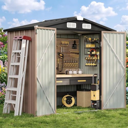 6.2x4 FT Shed Outdoor Storage Shed (Brown / 6'x4')