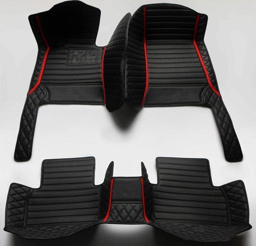 Custom All Weather Protection Leather Car Floor Mats for Cars Sedan SUV Sports Car Waterproof Floor Mat (ALL Black Red)