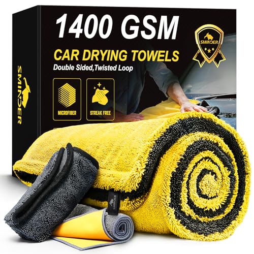 1400 GSM Car Drying Towels Car Detailing (Yellow / Pack of 3)