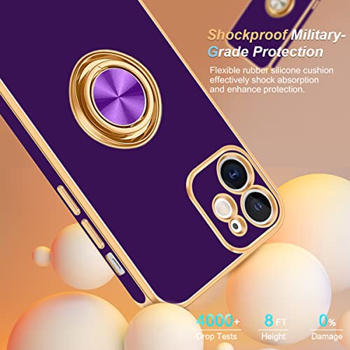 for iPhone 11 Case 360° Rotatable Ring Holder Magnetic Kickstand (For iPhone 11(6.1 inch,2019) / Deep Purple)