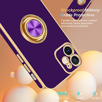 for iPhone 11 Case 360° Rotatable Ring Holder Magnetic Kickstand (For iPhone 11(6.1 inch,2019) / Deep Purple)