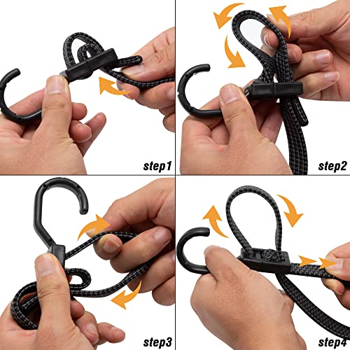 Bungee Cords Flat Adjustable Bungee Cords with Hooks Heavy Duty 48 Inch (48 Inch / 6pcs Black)