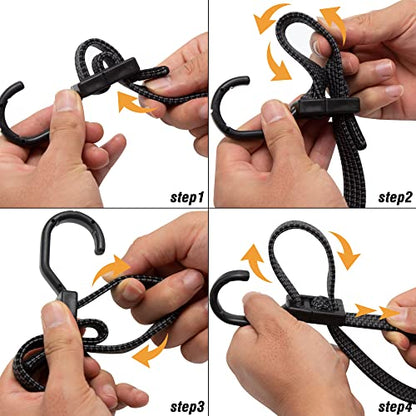 Bungee Cords Flat Adjustable Bungee Cords with Hooks Heavy Duty 48 Inch (48 Inch / 6pcs Black)