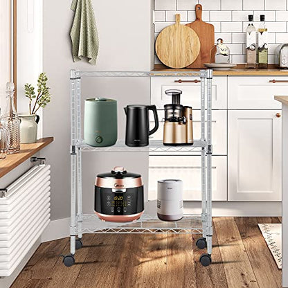 3 Tier Wire Shelf with Wheels (Chrome / 23"D x 13"W x 31"H)