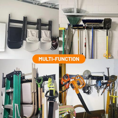 Garage Storage Organization Wall Mount Folding Chair Hangers (6Hooks+3Panels)