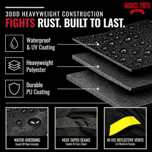 Waterproof Motorcycle Cover for Large Cruisers (Badass Black / [L] 97"L x 41"W x 57"H)
