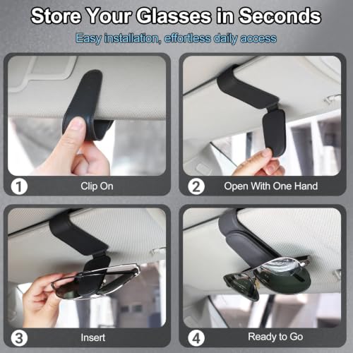 2 Packs Magnetic Sunglasses Holder for Car (Black 2 Pack)