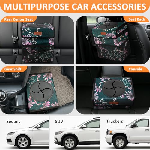 Car Trash Can with Lid Leak Proof Car Accessories for Women (2.2 Gallons / Navy Floral)