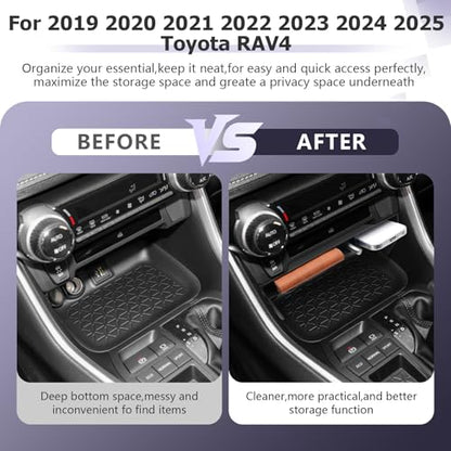 for 2025 Toyota RAV 4 Accessories Compatible with 2019 2020 2021 2022 2023 2024 2025 Toyota RAV 4 Front Center Console Organizer Armrest Console Secondary Storage Box Insert Tray ABS Material