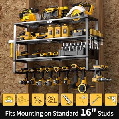 Large Power Tool Organizer Wall Mount (4 Layer 10 Drills Holder Extra Tall)