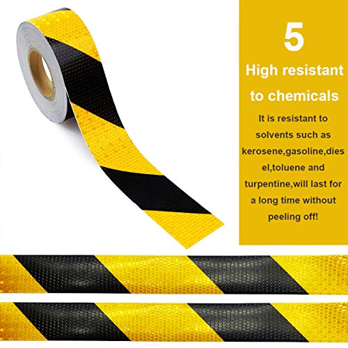 Waterproof Reflective Safety Tape Roll 2"X150' Yellow Black Striped Floor Marking Tape Hazard Caution Warning Tape Auto Truck Self (Yellow&Black-Honeycomb)