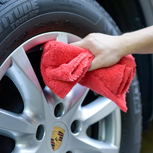 Microfiber Car Wash Drying Towels Professional Grade Premium Microfiber Towels for Car Wash Drying 450GSM 16 in.x 16 in. Pack of 6 (Red)
