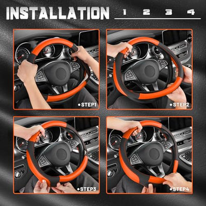 Steering Wheel Cover 14.5 (Standard size[14 1/2''-15''] / Black and Orange)