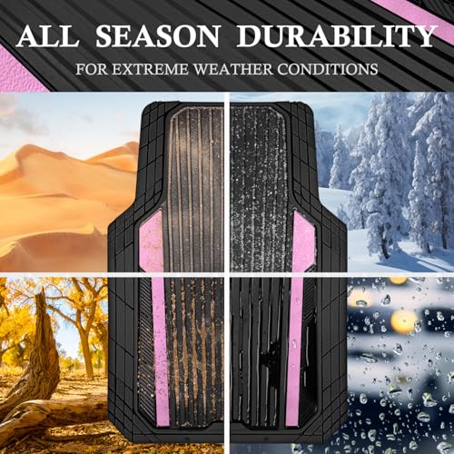 Heavy Duty Rubber Car Mats Metallic (Black Light Pink)