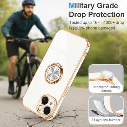 Designed for iPhone 15 Case with Ring Stand Slim White (White / 6.1'' iPhone 15)