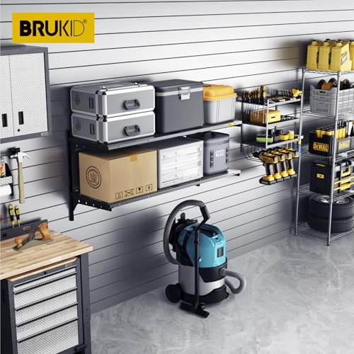 2 Tier 1.3x4ft Garage Shelving Wall Mounted (Black / 2pack-1.3×4ft)