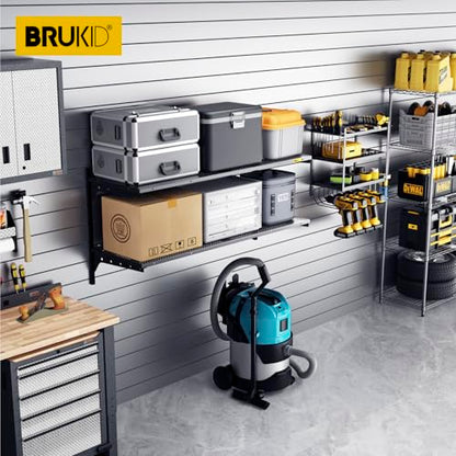 2 Tier 1.3x4ft Garage Shelving Wall Mounted (Black / 2pack-1.3×4ft)
