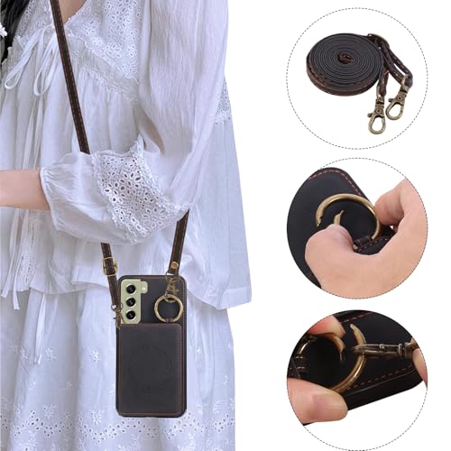 Compatible with Samsung Galaxy S21 FE 5G Wallet Case Screen Protector Crossbody Shoulder Strap Ring Buckle Stand Card Holder Phone Cover for S 21 EF S21FE5G UW S21FE 21S G5 6.4 inch Women Men Black (Black / for S21 FE)