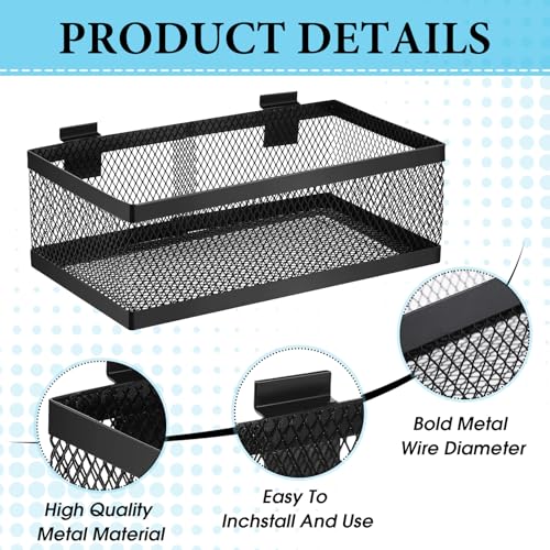 4 Pcs Black Slatwall Baskets 4 Size Metal Mesh Wire Basket for Slatwall Panels Ventilated Wall Mounted Hanging Accessories for Home Garage Retail Store Display (13.5,14.5,15.5,16.5 Inches)