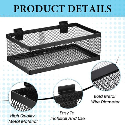 4 Pcs Black Slatwall Baskets 4 Size Metal Mesh Wire Basket for Slatwall Panels Ventilated Wall Mounted Hanging Accessories for Home Garage Retail Store Display (13.5,14.5,15.5,16.5 Inches)