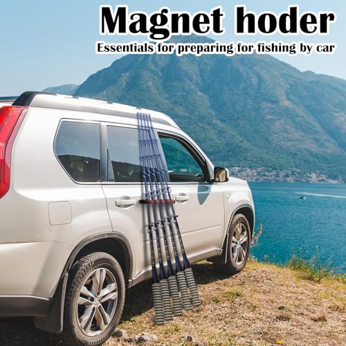 2 Pcs Magnetic Fishing Rod Holder for Car Fishing Pole Rack Vertical Rod Storage Holders for Truck Bed Boat Wall Garage Door (Red / 6 Rods)