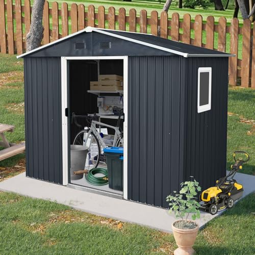 4x8 FT Outdoor Storage Shed (4x8 FT/Window / Black)