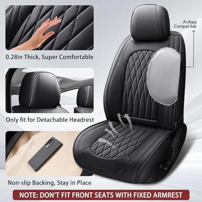 Nappa Faux Leather Car Seat Covers Full Set (Black / Front Pair)