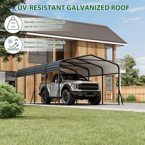 12' x 20' x 8.5' Heavy Duty Metal Carport with Galvanized Steel Roof (12X20 FT)