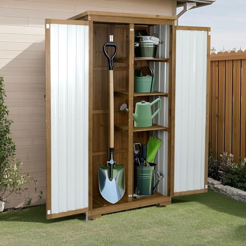 Outdoor Storage Cabinet with Shelf (Brown / 32.3" X 66.3" X 16")