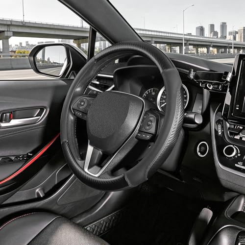 Steering Wheel Cover 14.5" (Standard size[14 1/2''-15''] / 1. Black with Carbon Fiber Pattern)